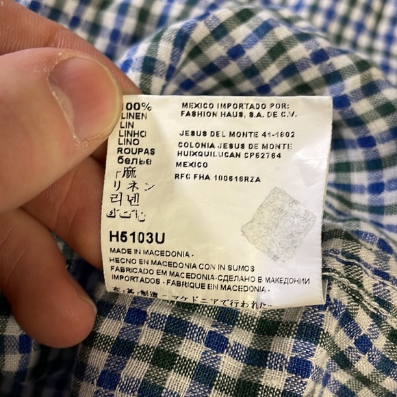 Suitsupply mens 15.5 39-7 L Long blue green checkered 100% linen dress shirt EUC - Picture 7 of 8